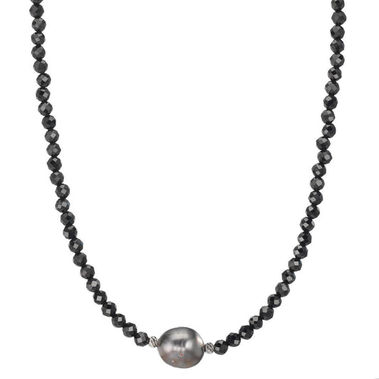 Naszyjnik stal nierdzewna Spinel czarny, 3 mm Perła tahitańska, 9.5 mm 43-47 cm