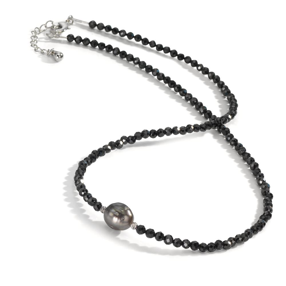 Naszyjnik stal nierdzewna Spinel czarny, 3 mm Perła tahitańska, 9.5 mm 43-47 cm