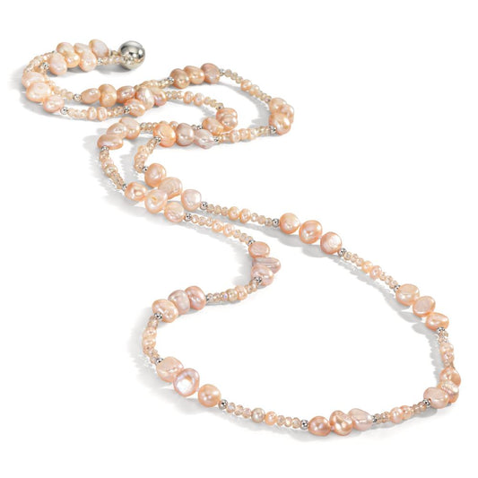 Naszyjnik stal nierdzewna Kryształ różowy Perła hodowana w wodzie słodkiej różowy 90 cm