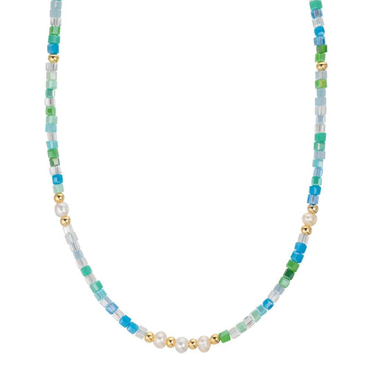 Naszyjnik stal nierdzewna Kryształ żółty Powłoka IP Perła hodowana w wodzie słodkiej, 5 Perły, 4.5 mm 43 cm