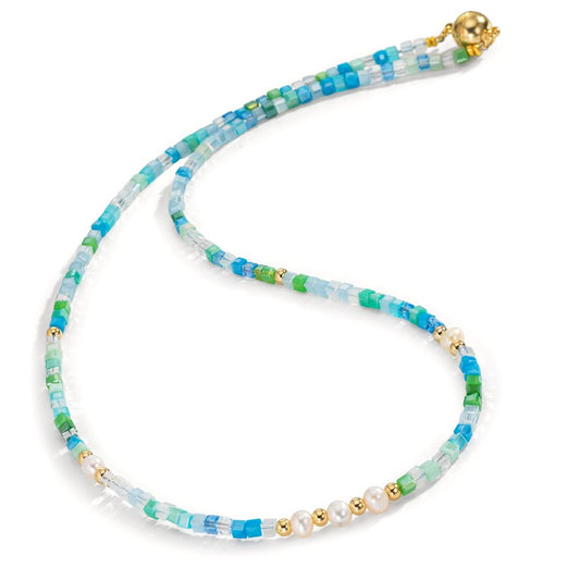 Naszyjnik stal nierdzewna Kryształ żółty Powłoka IP Perła hodowana w wodzie słodkiej, 5 Perły, 4.5 mm 43 cm