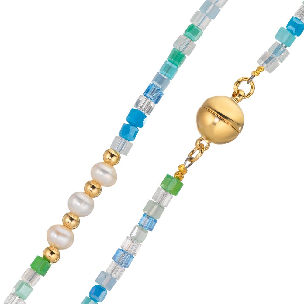 Naszyjnik stal nierdzewna Kryształ żółty Powłoka IP Perła hodowana w wodzie słodkiej, 5 Perły, 4.5 mm 43 cm