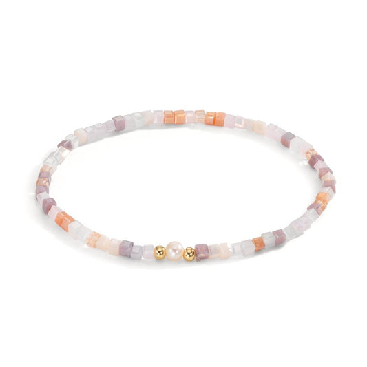 bransoletka stal nierdzewna Kryształ różowy żółty Powłoka IP Perła hodowana w wodzie słodkiej 4-4.5 mm 17 cm