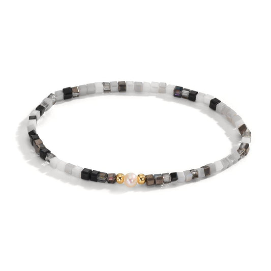 bransoletka stal nierdzewna Kryształ żółty Powłoka IP Perła hodowana w wodzie słodkiej 4-4.5 mm 17 cm