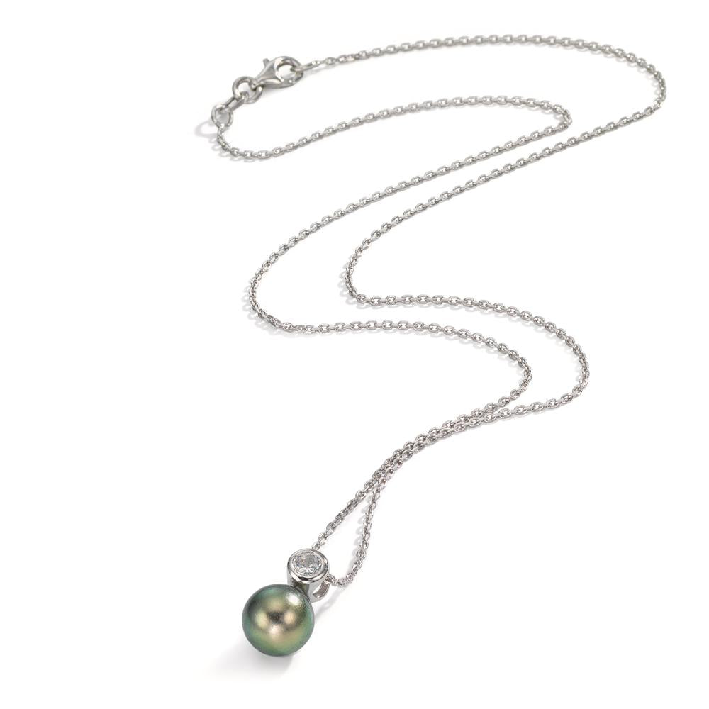 Naszyjnik srebro Cyrkonia rodowany Perła tahitańska 8-9 mm 45 cm