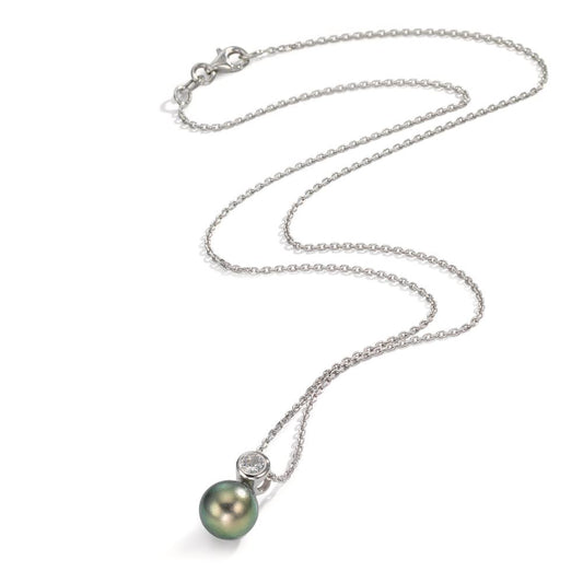 Naszyjnik srebro Cyrkonia rodowany Perła tahitańska 8-9 mm 45 cm
