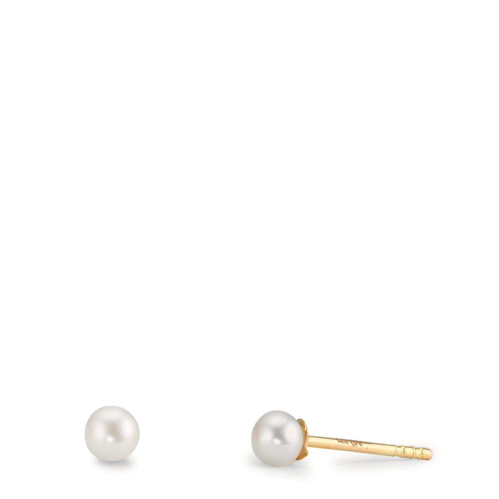 kolczyki wkrętki złoto żółte 375/9 K błyszczące perły, 2 Perły 3-3.5 mm