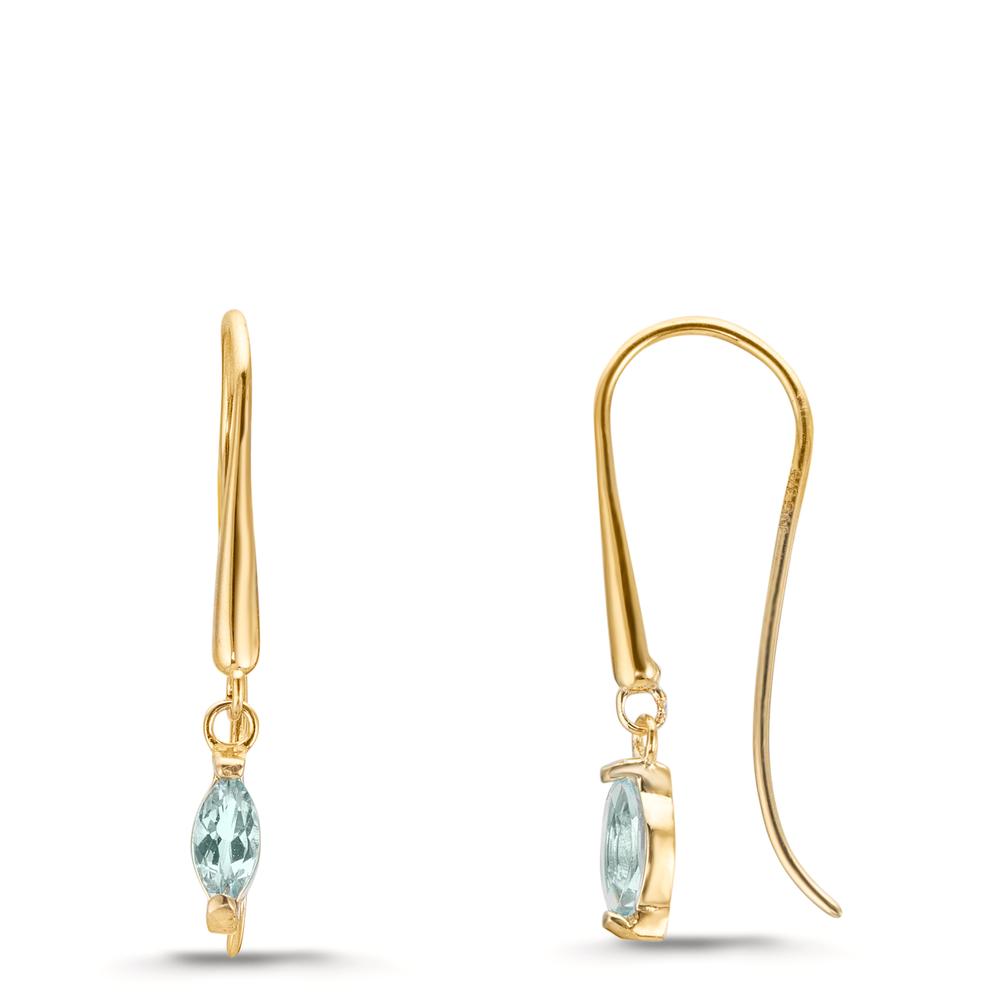 kolczyki wiszące złoto żółte 375/9 K Topaz jasnoniebieski, 2 kamienie