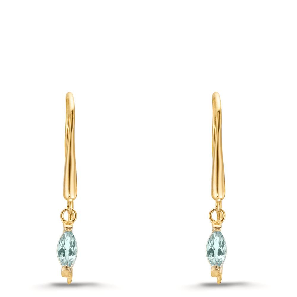 kolczyki wiszące złoto żółte 375/9 K Topaz jasnoniebieski, 2 kamienie