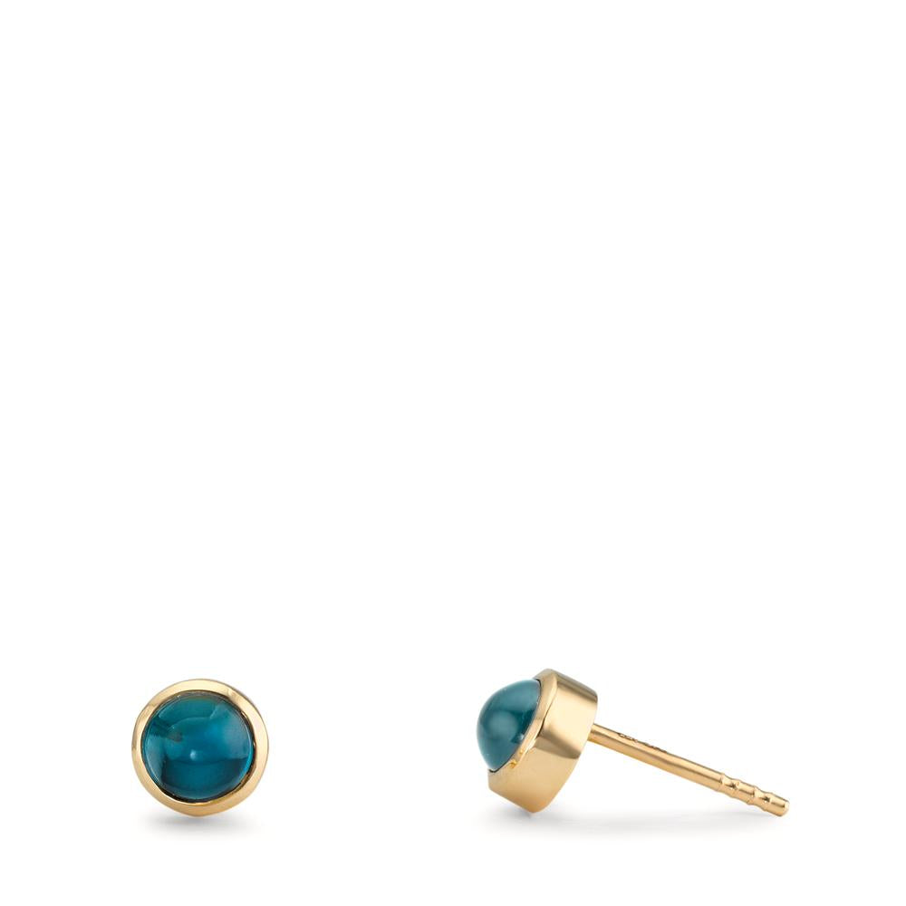 kolczyki wkrętki złoto żółte 375/9 K Topaz London Blue 2 kamienie Ø5 mm