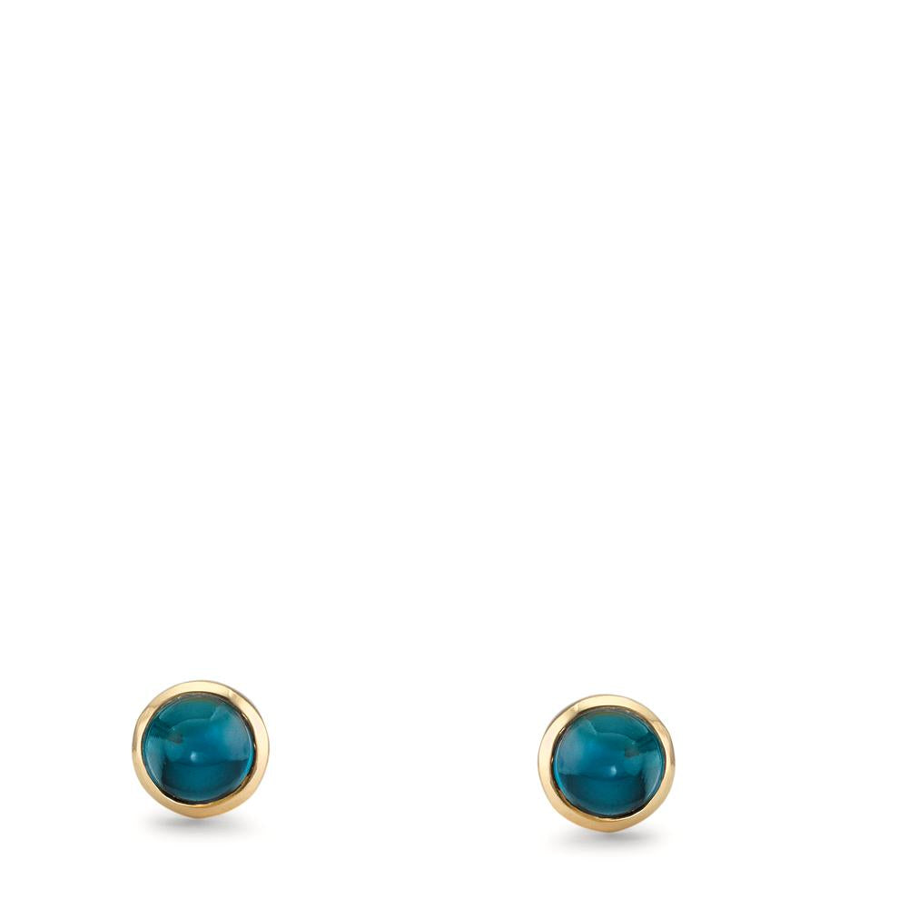 kolczyki wkrętki złoto żółte 375/9 K Topaz London Blue 2 kamienie Ø5 mm