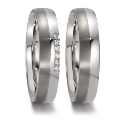 obrączka partnerska stal nierdzewna, tytan Diament 0.09 ct, 6 kamienie, w-si