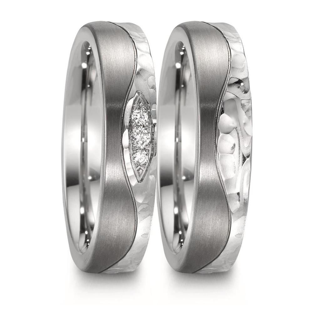 obrączka partnerska stal nierdzewna, tytan Diament 0.045 ct, 3 kamienie, w-si