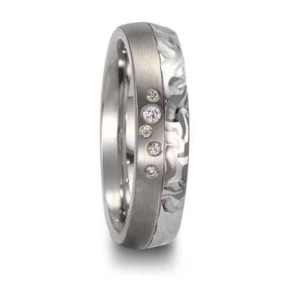 obrączka partnerska stal nierdzewna, tytan Diament 0.05 ct, 5 kamienie, w-si