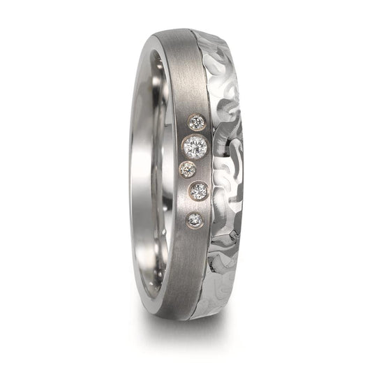 obrączka partnerska stal nierdzewna, tytan Diament 0.05 ct, 5 kamienie, w-si