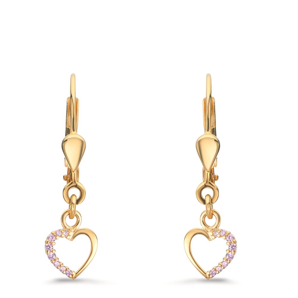 kolczyki wiszące złoto żółte 375/9 K Cyrkonia różowy, [rund]