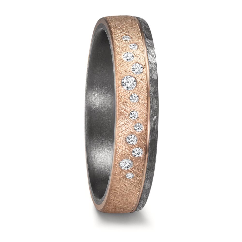 obrączka partnerska tantal 999, złoto różowe 585/14 K Diament 0.105 ct, 12 kamienie, w-si