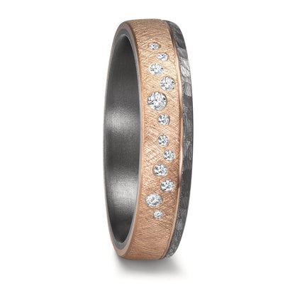 obrączka partnerska tantal 999, złoto różowe 585/14 K Diament 0.105 ct, 12 kamienie, w-si