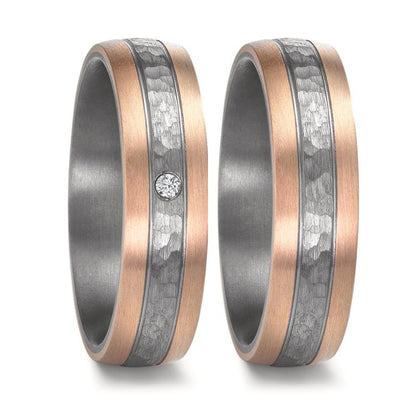 obrączka partnerska tantal 999, złoto różowe 585/14 K Diament 0.02 ct, w-si