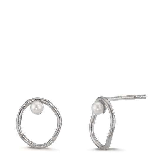 kolczyki wkrętki srebro Perła hodowana w wodzie słodkiej biały, 2 Perły, 3 mm Ø11 mm