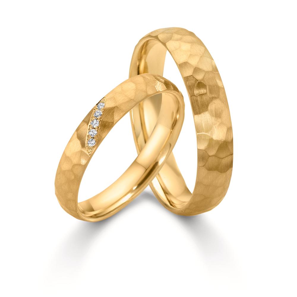 obrączka partnerska złoto żółte 750/18 K Diament 0.02 ct, 4 kamienie, w-si