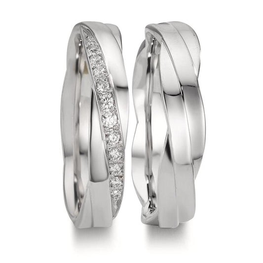 obrączka partnerska złoto białe 750/18 K Diament 0.097 ct, 11 kamienie, w-si