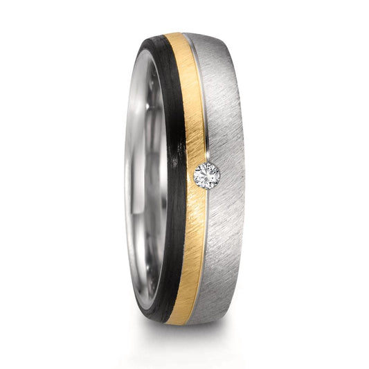 obrączka partnerska stal nierdzewna, złoto różowe 375/9 K, węgiel Diament 0.025 ct, w-si