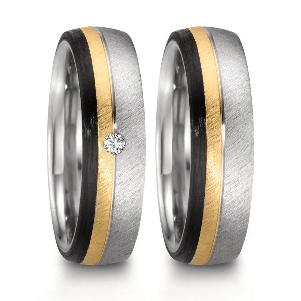obrączka partnerska stal nierdzewna, złoto różowe 375/9 K, węgiel Diament 0.025 ct, w-si