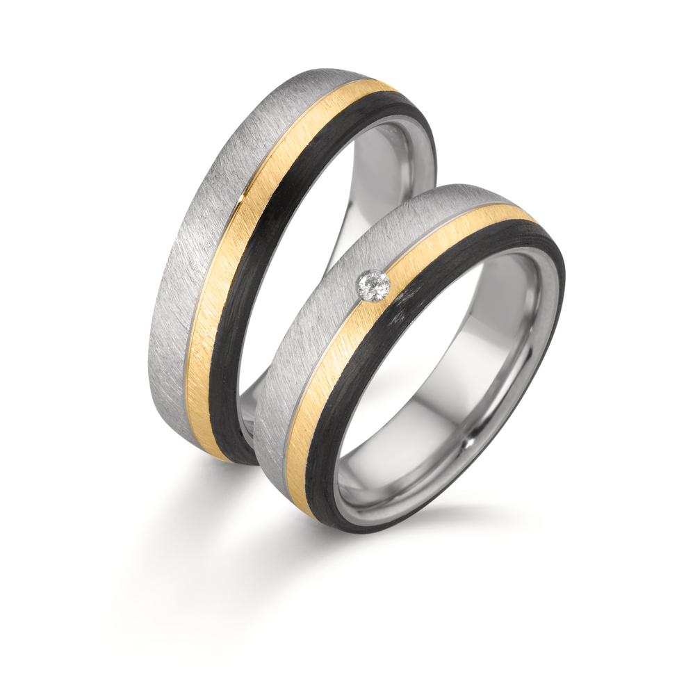 obrączka partnerska stal nierdzewna, złoto różowe 375/9 K, węgiel Diament 0.025 ct, w-si