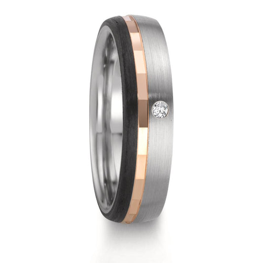 obrączka partnerska stal nierdzewna, złoto czerwone 375/9 K Diament 0.02 ct, w-si