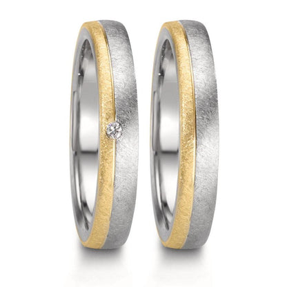 obrączka partnerska stal nierdzewna, złoto żółte 375/9 K Diament 0.015 ct, w-si