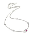 Naszyjnik złoto białe 750/18 K Diament 0.14 ct, 4 kamienie, w-si, Rubin 42-45 cm