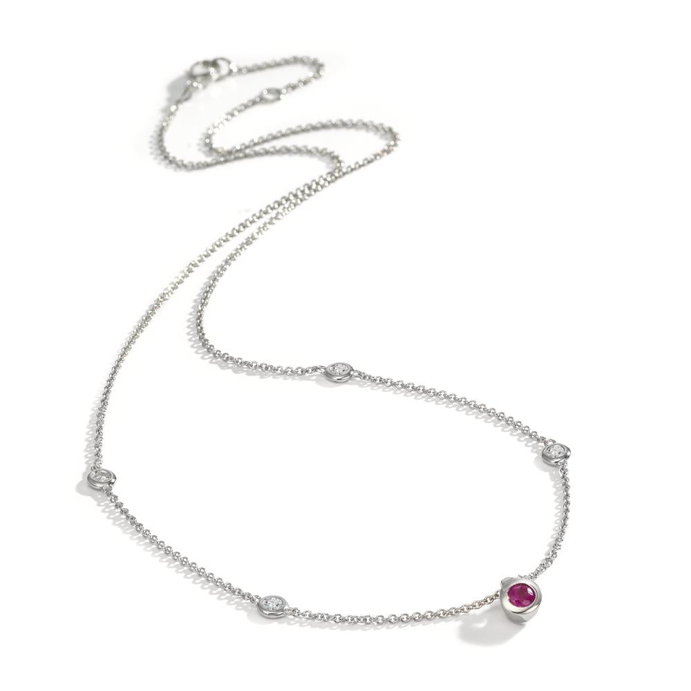 Naszyjnik złoto białe 750/18 K Diament 0.14 ct, 4 kamienie, w-si, Rubin 42-45 cm