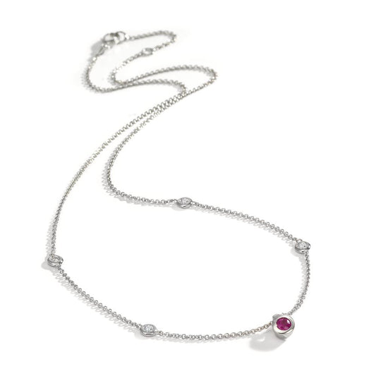 Naszyjnik złoto białe 750/18 K Diament 0.14 ct, 4 kamienie, w-si, Rubin 42-45 cm