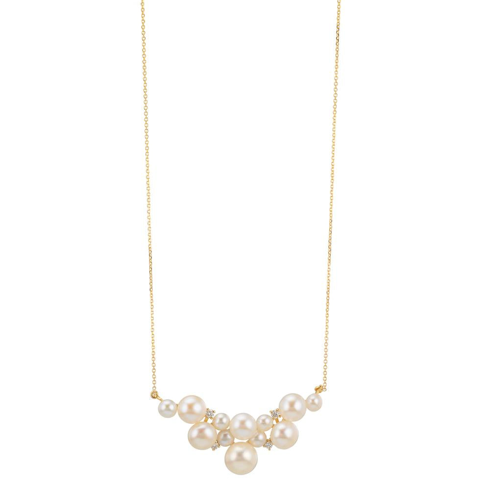 Naszyjnik złoto żółte 750/18 K Diament 0.08 ct, 4 kamienie, w-si Perła hodowana w wodzie słodkiej, 12 Perły 3.5-6.5 mm 42-45 cm