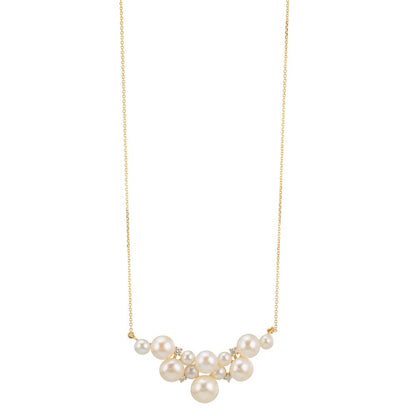 Naszyjnik złoto żółte 750/18 K Diament 0.08 ct, 4 kamienie, w-si Perła hodowana w wodzie słodkiej, 12 Perły 3.5-6.5 mm 42-45 cm