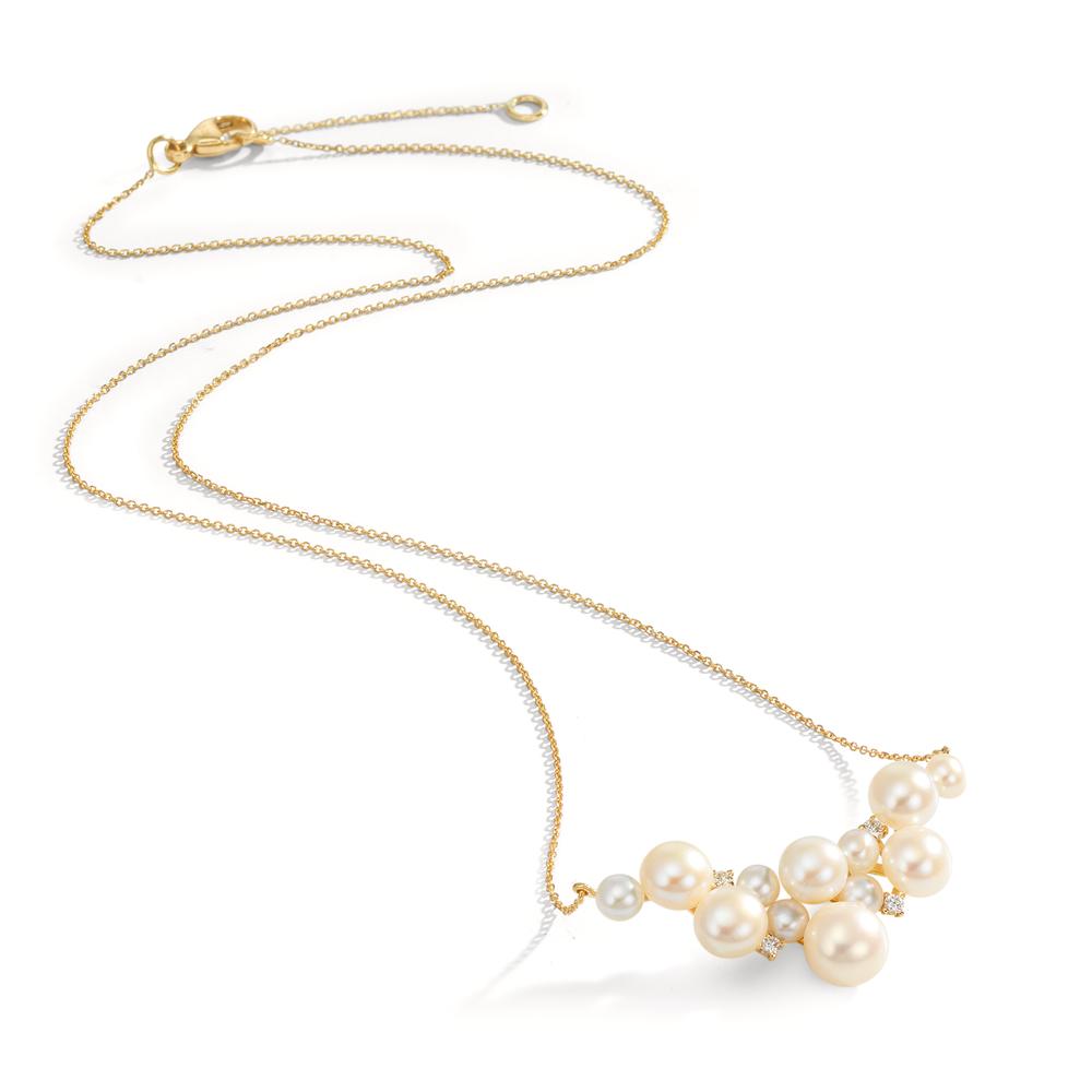 Naszyjnik złoto żółte 750/18 K Diament 0.08 ct, 4 kamienie, w-si Perła hodowana w wodzie słodkiej, 12 Perły 3.5-6.5 mm 42-45 cm