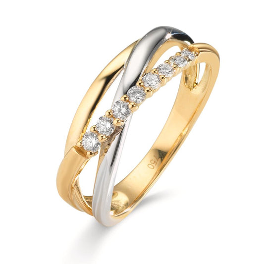 pierścionek złoto żółte 750/18 K, złoto białe 750/18 K Diament 0.19 ct, 8 kamienie, w-si