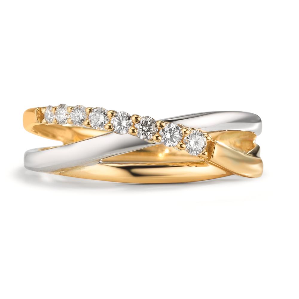 pierścionek złoto żółte 750/18 K, złoto białe 750/18 K Diament 0.19 ct, 8 kamienie, w-si