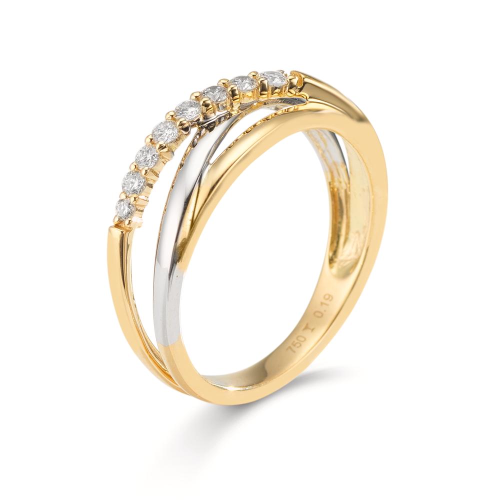 pierścionek złoto żółte 750/18 K, złoto białe 750/18 K Diament 0.19 ct, 8 kamienie, w-si