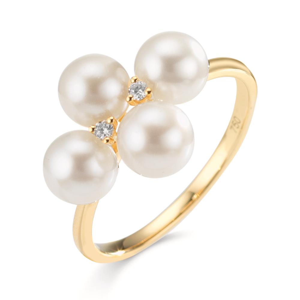 pierścionek złoto żółte 750/18 K Diament 0.30 ct, 2 kamienie, w-si Perła hodowana w wodzie słodkiej, 4 Perły 5.5-6 mm