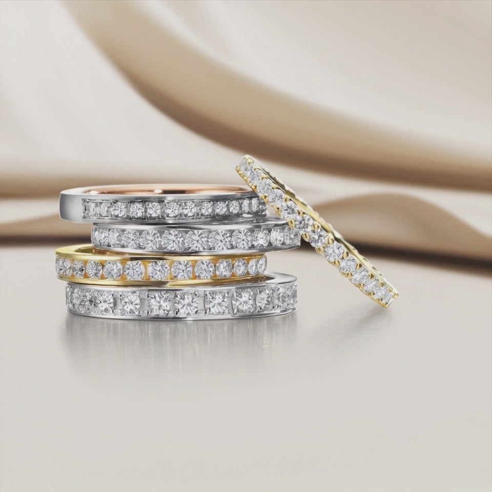pierścionek pamięci złoto białe 750/18 K Diament biały, 1 ct, 28 kamienie, [Brillant], w-si