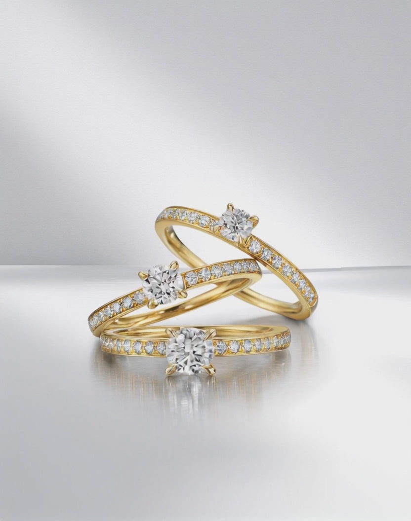 pierścionek zaręczynowy złoto żółte 750/18 K Diament 0.34 ct, 17 kamienie, w-si