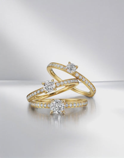 pierścionek zaręczynowy złoto żółte 750/18 K Diament biały, 0.30 ct, [Brillant], w-si, Diament biały, 0.20 ct, 18 kamienie, [Brillant], w-si